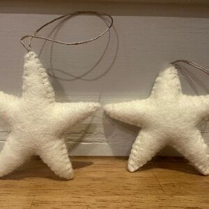 Set of 2 Nordic Style Stitched Wool Star Ornaments
